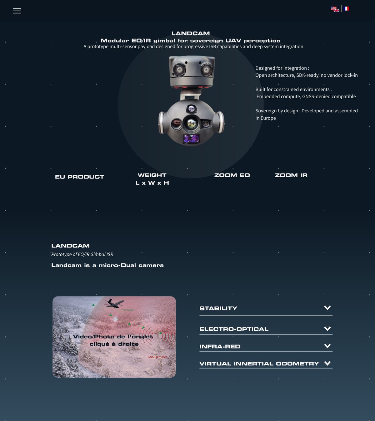 Maquette de la page produit Landcam