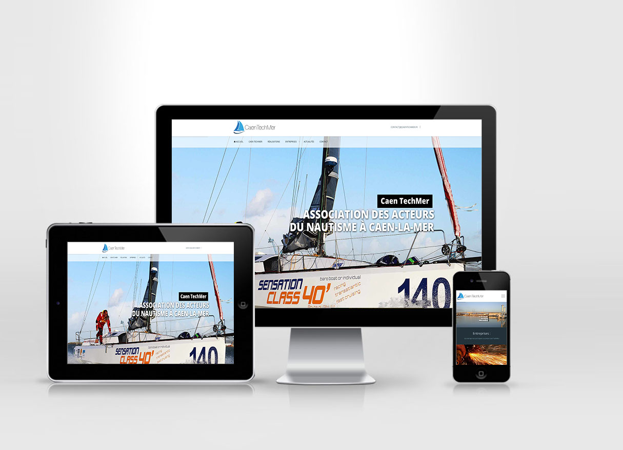 Présentation du site de l’association CaenTechMer sur plusieurs écrans