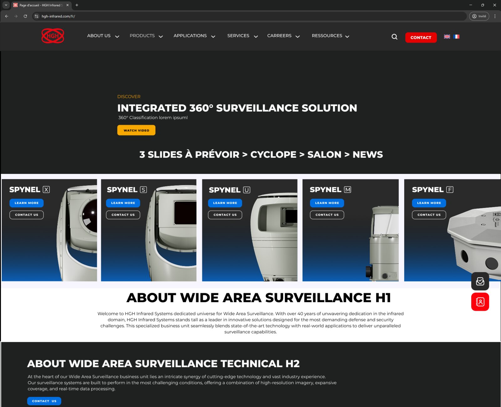 Vue de travail de l’accueil Wide Area Surveillance
