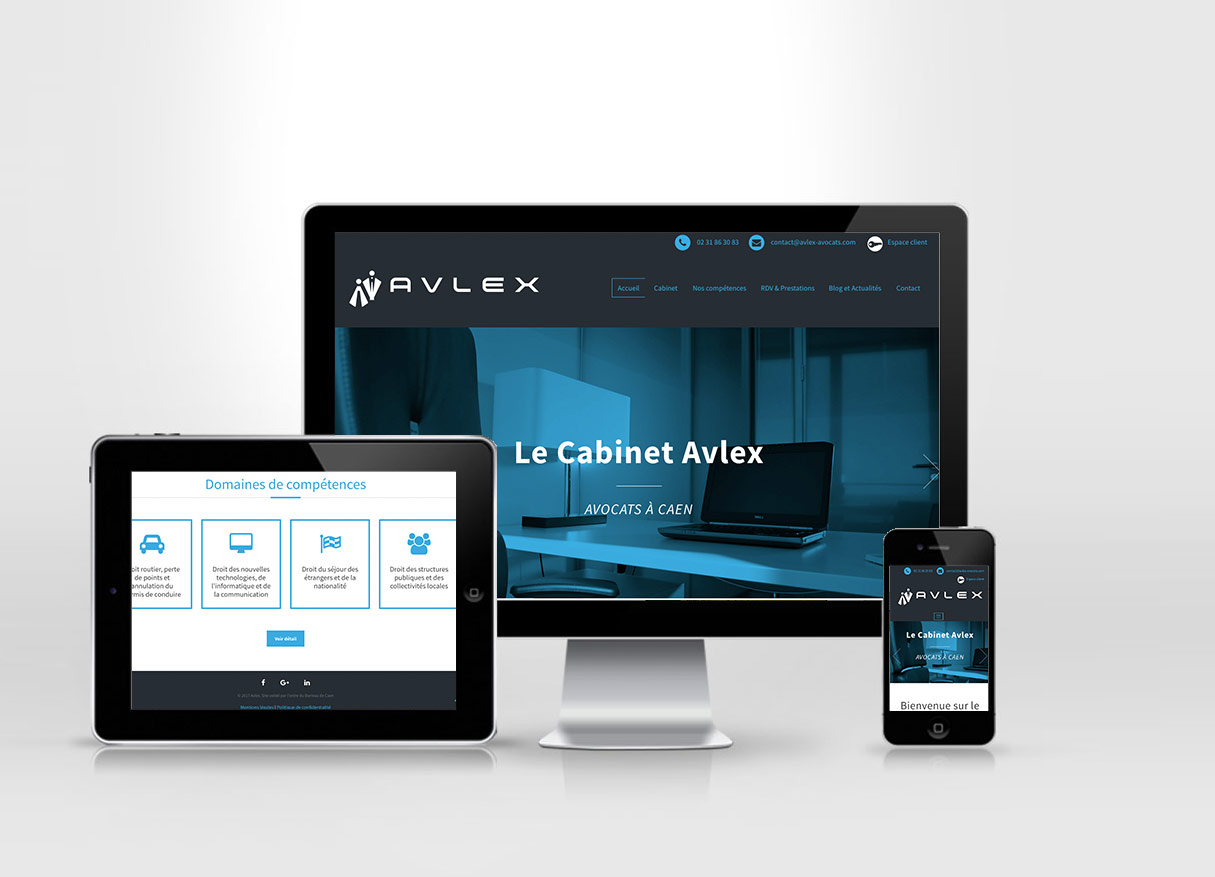 Présentation du site du cabinet Avlex sur plusieurs écrans