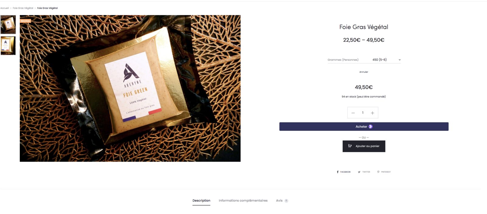 Fiche produit Foie Green sur la boutique Aberyne
